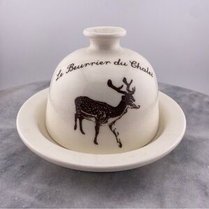 Cream Breton Butter Crock with Deer Design by Weilbrenner et Lebeau Porcelaine